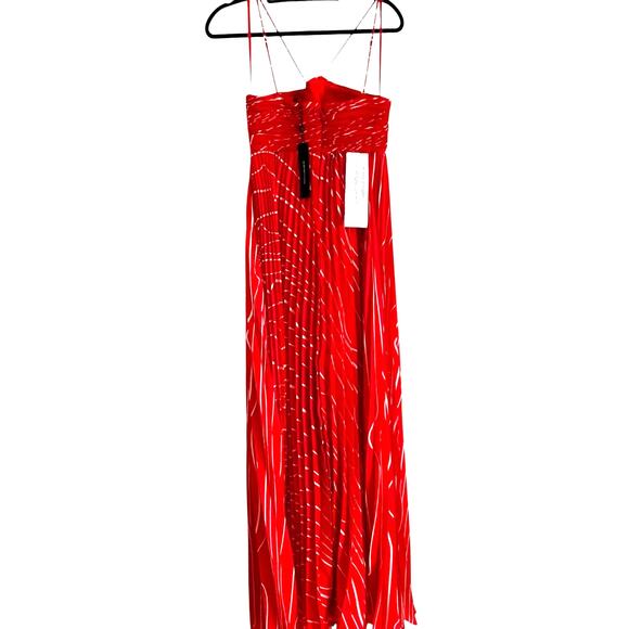 BCBGMAXAZRIA Women's Pleated Chiffon Long Dress Rosso Combo Size 6 NWT - Picture 7 of 13